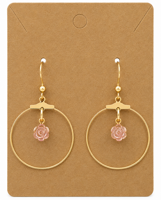 Earrings Gold Hoop  with Rose Charm