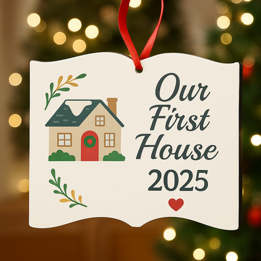 Clearance 📖 Our First House 2025 Ornament – Book Shaped 📖