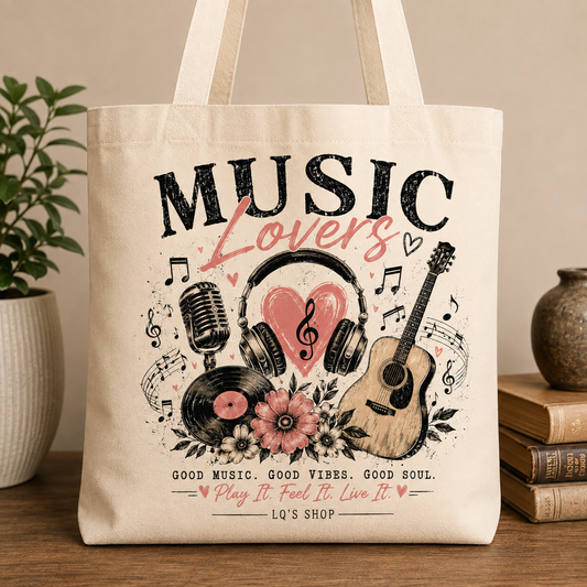Tote Bag Vintage Music Lovers Canvas