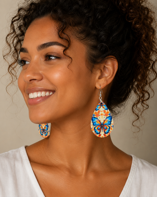 Blue Butterfly Teardrop Earrings | Handmade Statement Dangle Earrings