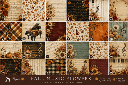 Paper Fall Music & Flowers Digital Paper Collection