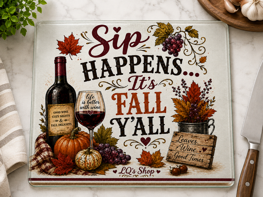 Glass Cutting Board Sip Happens... It's Fall Y'all