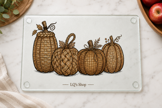 Glass Cutting Board Rustic Woven Pumpkin