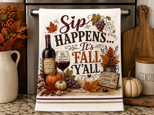 Kitchen Towel Sip Happens... It's Fall Y'all
