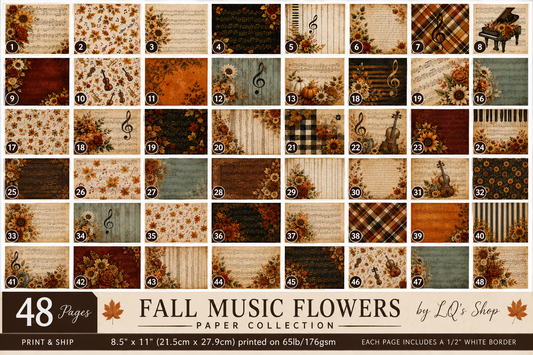 Paper Fall Music & Flowers Paper Collection | Print & Ship | 24 Pages | 8.5" x 11