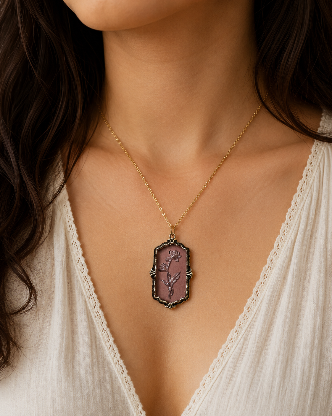 Vintage Rose Pendant Necklace