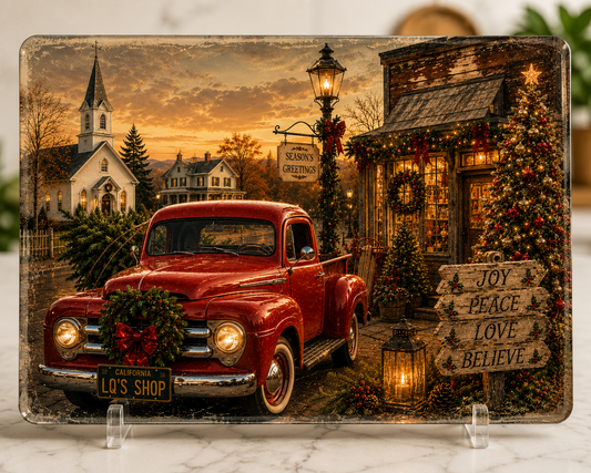 Christmas Village Glass Cutting Board.
